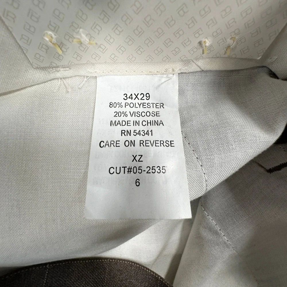 Braggi Louis Raphael Dress Pants Men 34x29 Brown Windowpane Plaid Flat Front NEW